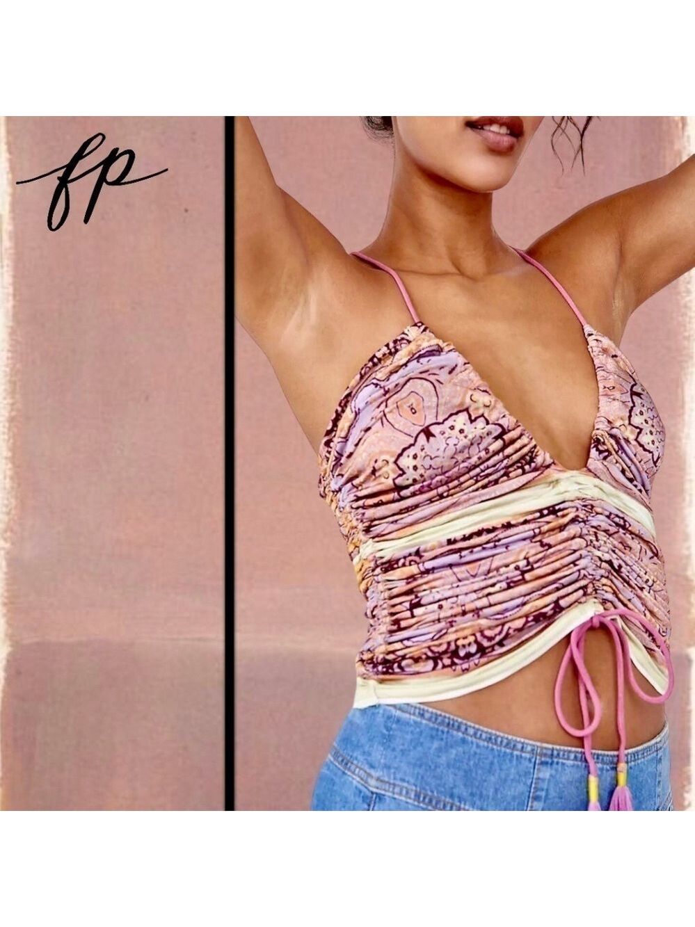 FREE PEOPLE Cocktail Queen Ruched-Front-Drawstring Tank Top NWT/LG - Picture 4 of 13